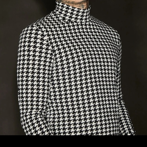 Homme Men’s Mock Neck Houndstooth Tee - Picture 3 of 4